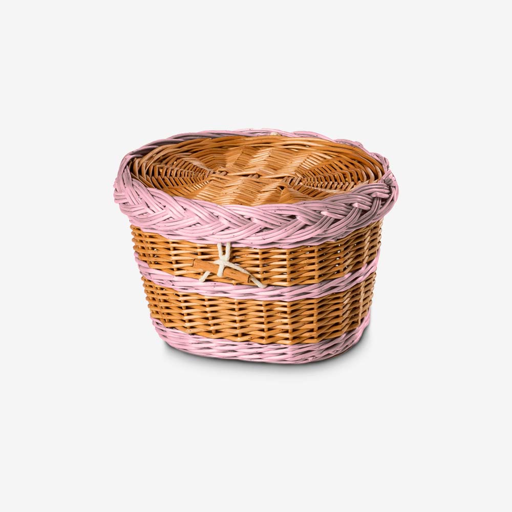 English Willow Biodegradable Urn for Ashes with Light Pink Lid