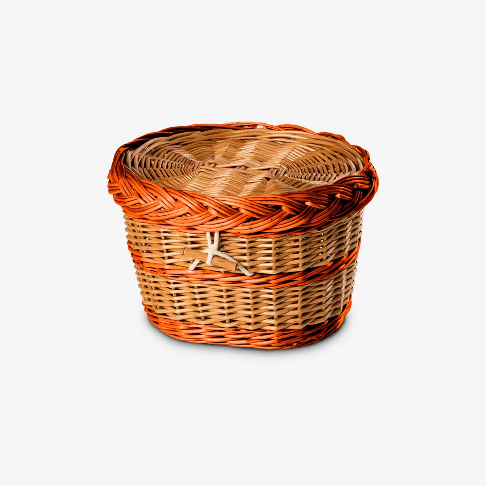 English Willow Biodegradable Urn for Ashes with Orange Lid