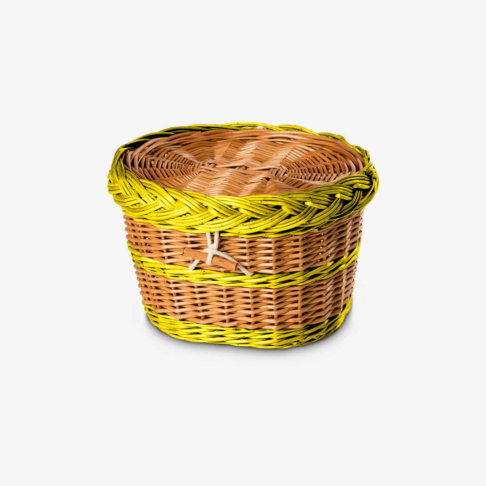English Willow Biodegradable Urn for Ashes with Yellow Lid