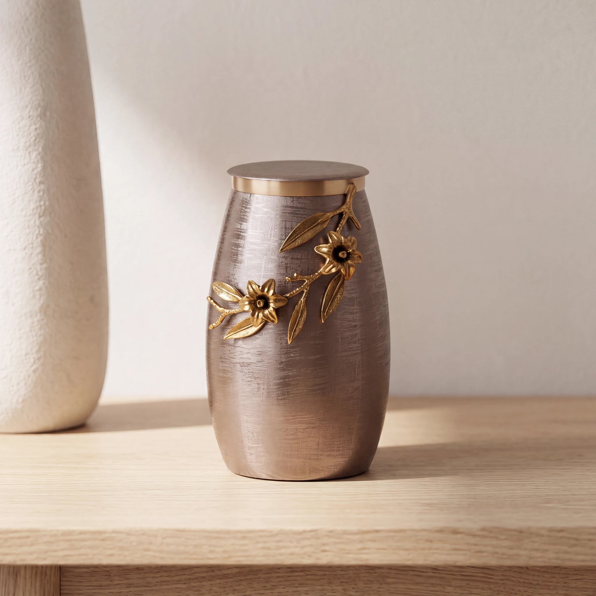Eternal Bloom Metal Adult Cremation Urn for Ashes in Bronze and Gold
