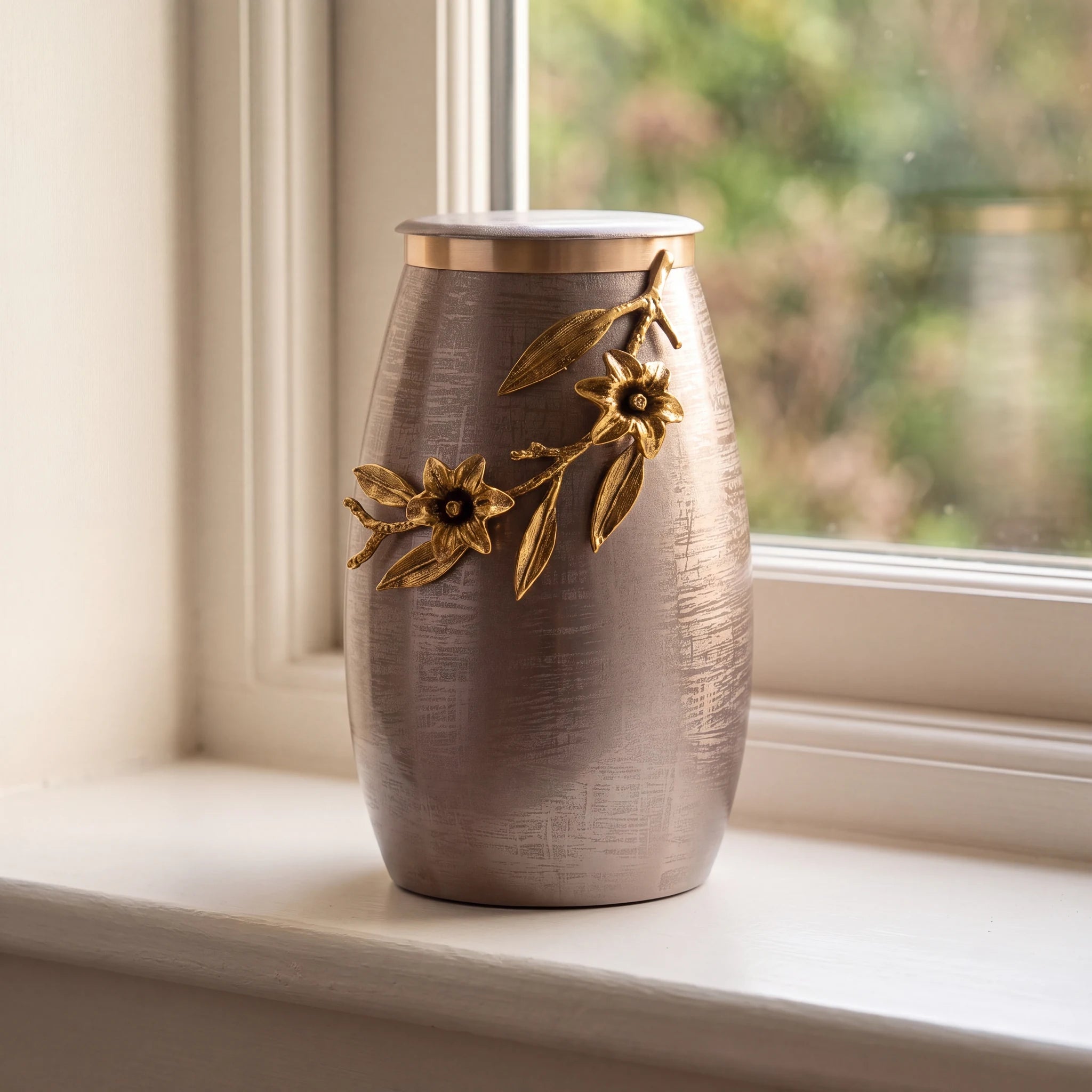 Eternal Bloom Metal Adult Cremation Urn for Ashes in Bronze and Gold