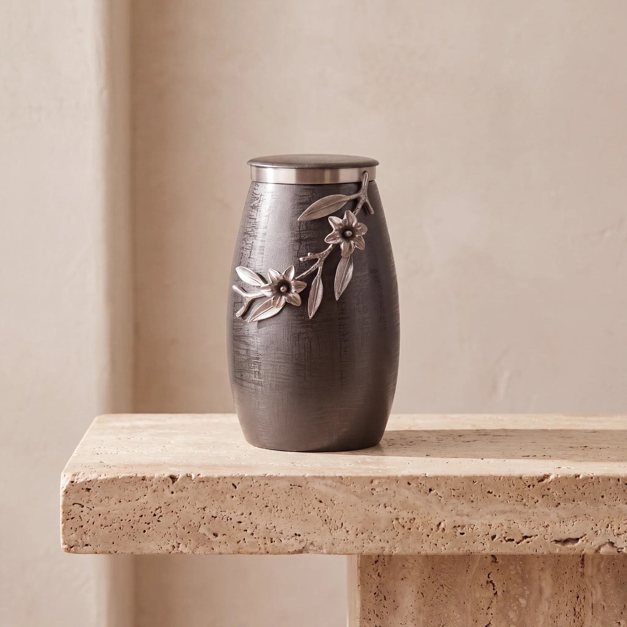 Eternal Bloom Metal Adult Cremation Urn for Ashes in Grey and Silver