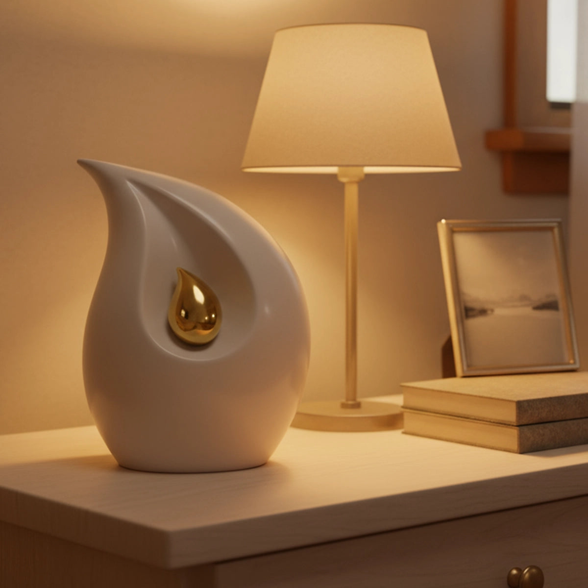 Eternal Flame Adult Cremation Urn for Ashes in White and Gold