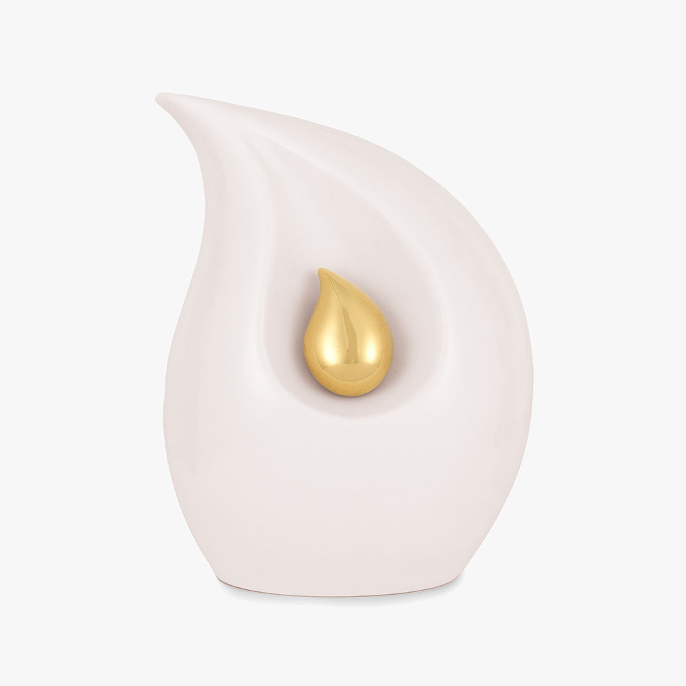 Eternal Flame Adult Cremation Urn for Ashes in White and Gold