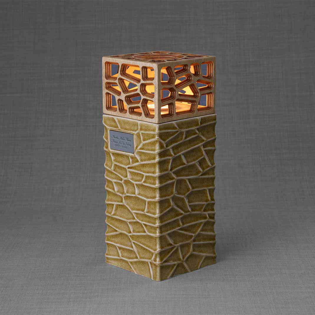 Eternal Lantern Candle Adult Cremation Urn for Ashes Dark Sand Left