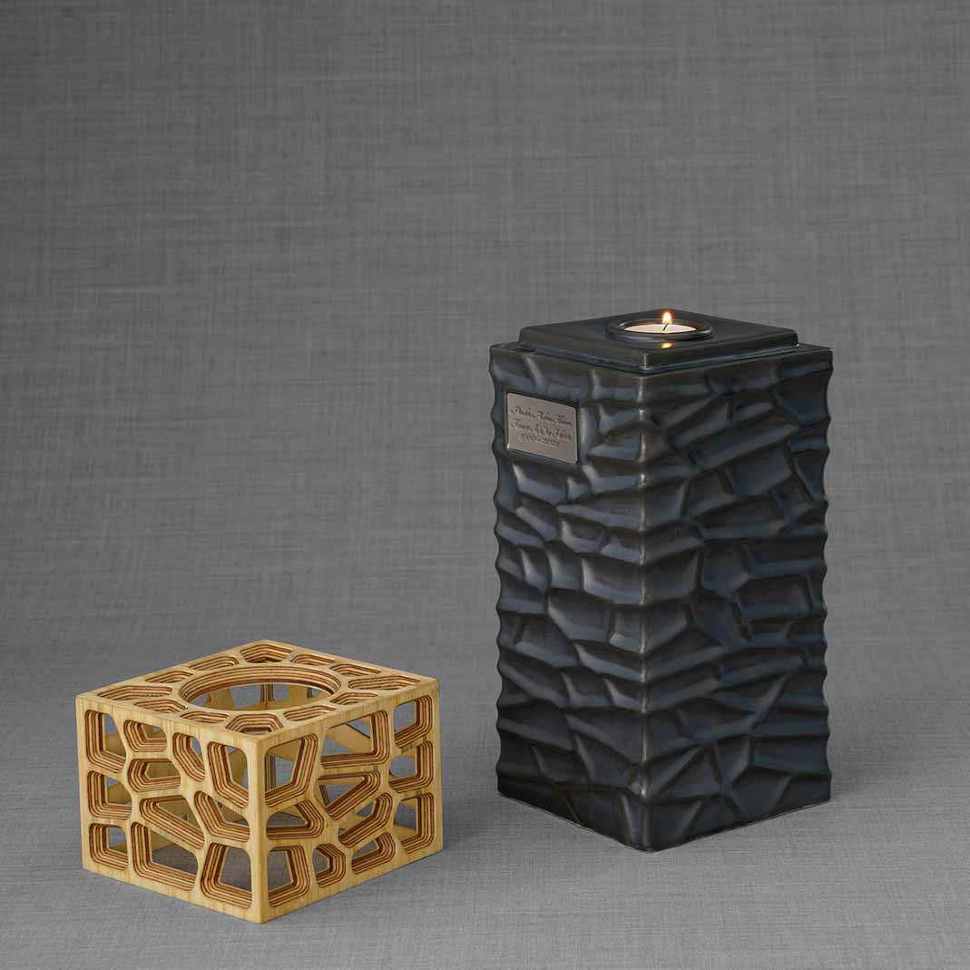 Eternal Lantern Candle Adult Cremation Urn for Ashes Matte Black Left with Lid Off