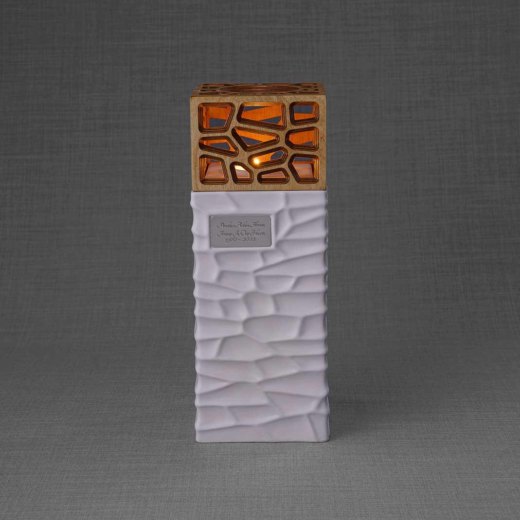 Eternal Lantern Candle Adult Cremation Urn for Ashes Matte White Front