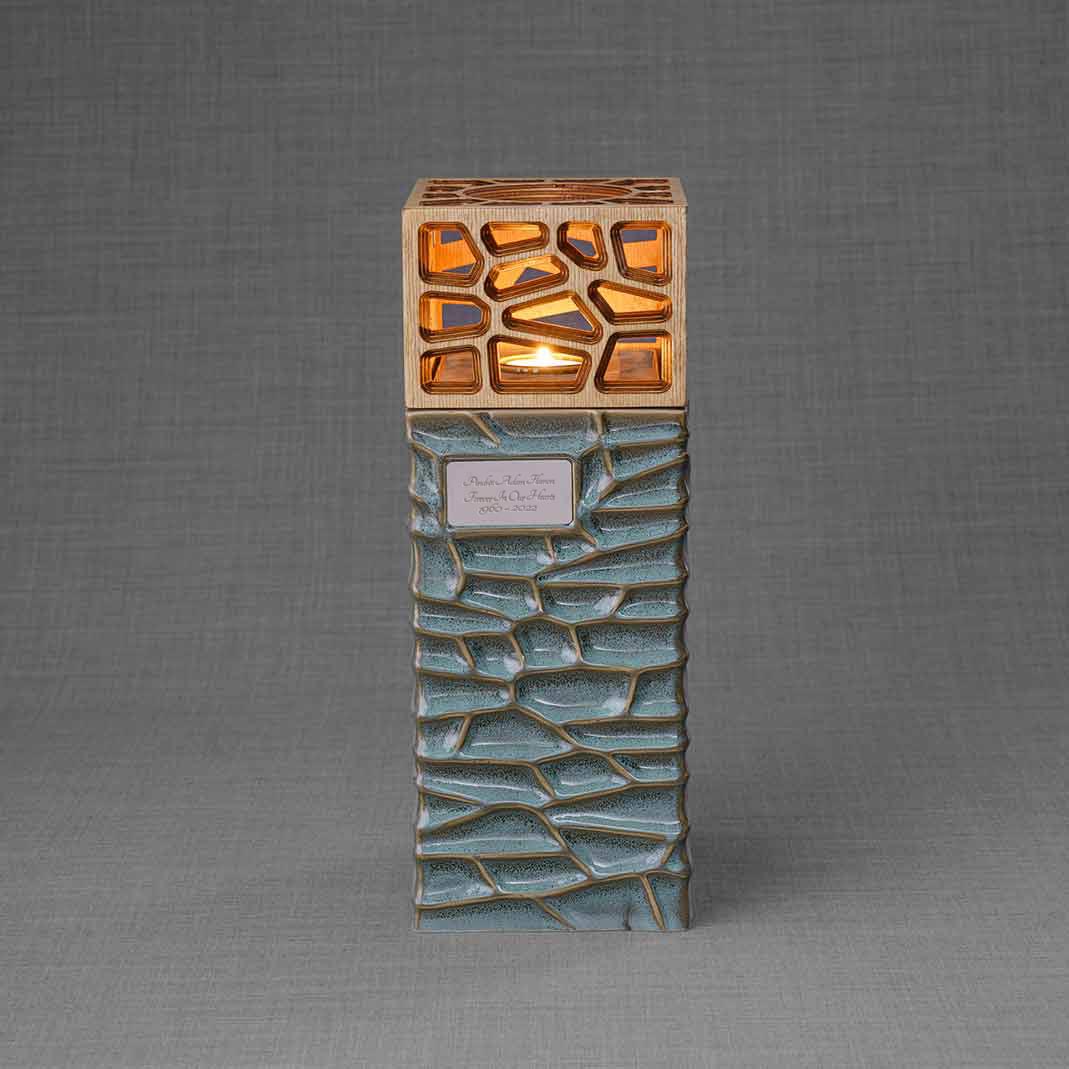 Eternal Lantern Candle Adult Cremation Urn for Ashes in Oily Green