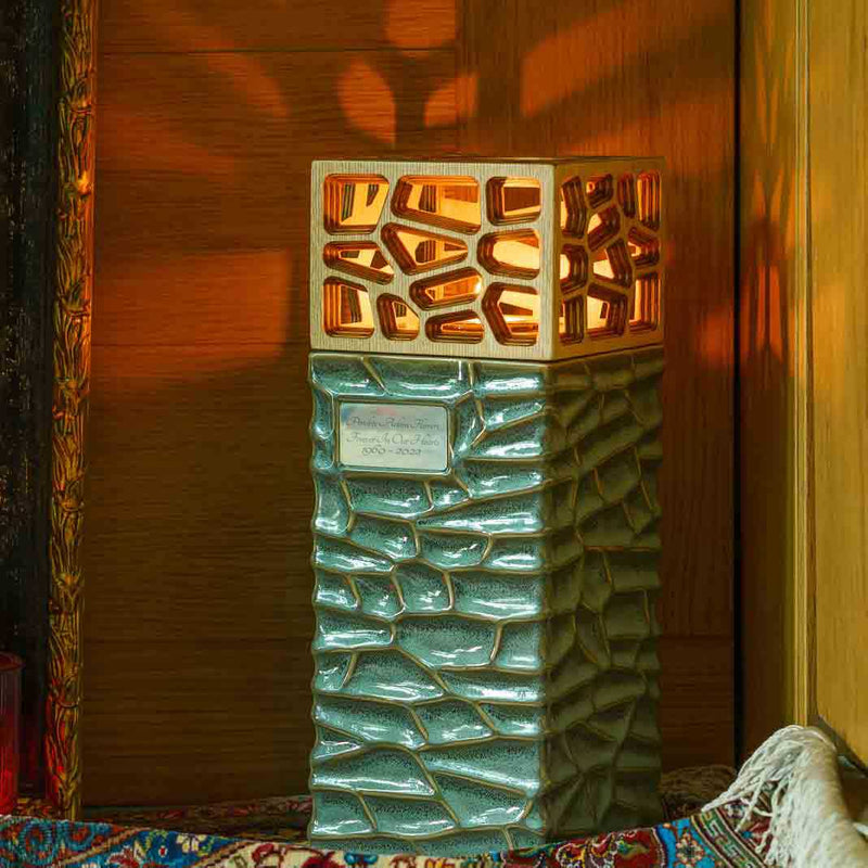 Eternal Lantern Candle Adult Cremation Urn for Ashes in Oily Green