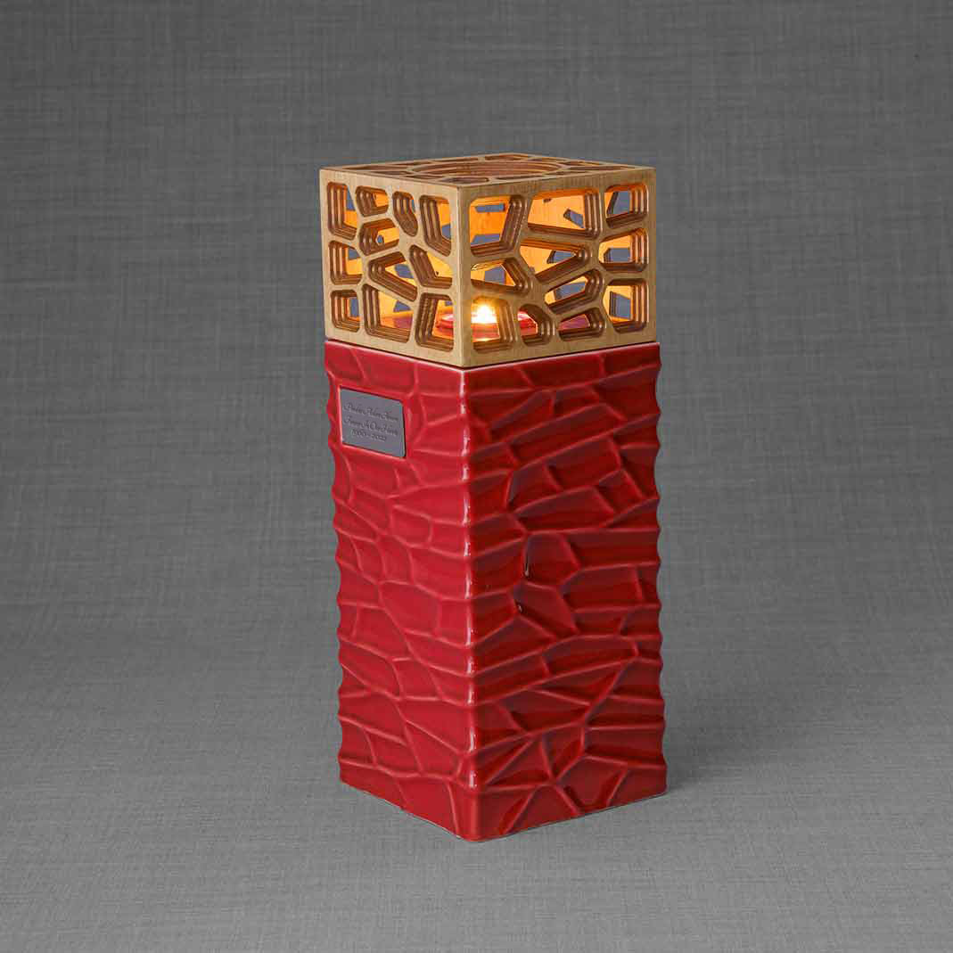 Eternal Lantern Candle Adult Cremation Urn for Ashes Red Left
