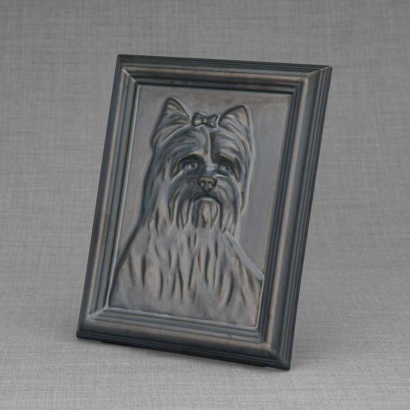 Female Yorkie Portrait Dog Urn for Ashes in Matte Black