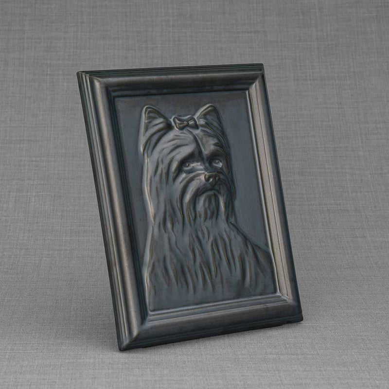 Female Yorkie Portrait Dog Urn for Ashes in Matte Black