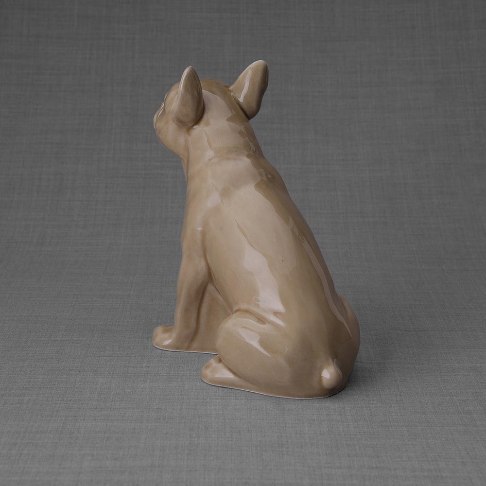 French Bulldog Pet Urn for Ashes in Beige Back Left