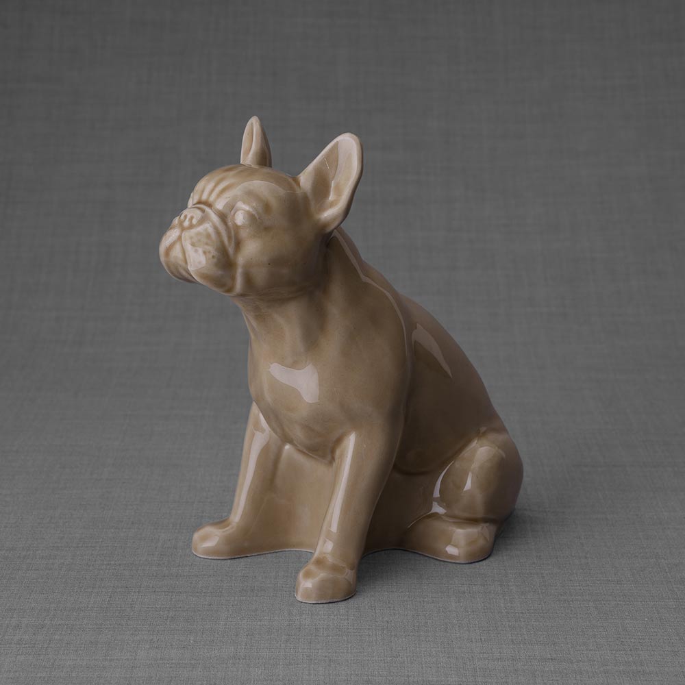 French Bulldog Pet Urn for Ashes in Beige Left