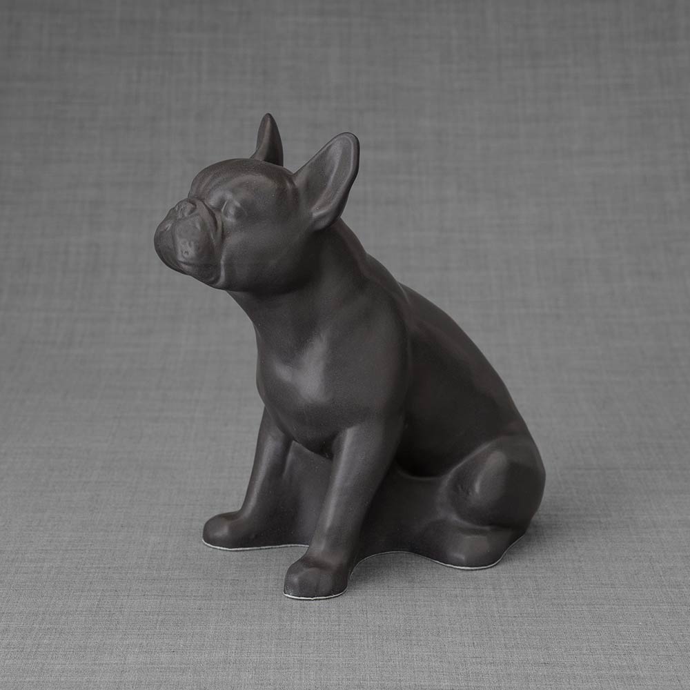 French Bulldog Pet Urn for Ashes in Matte Grey Left