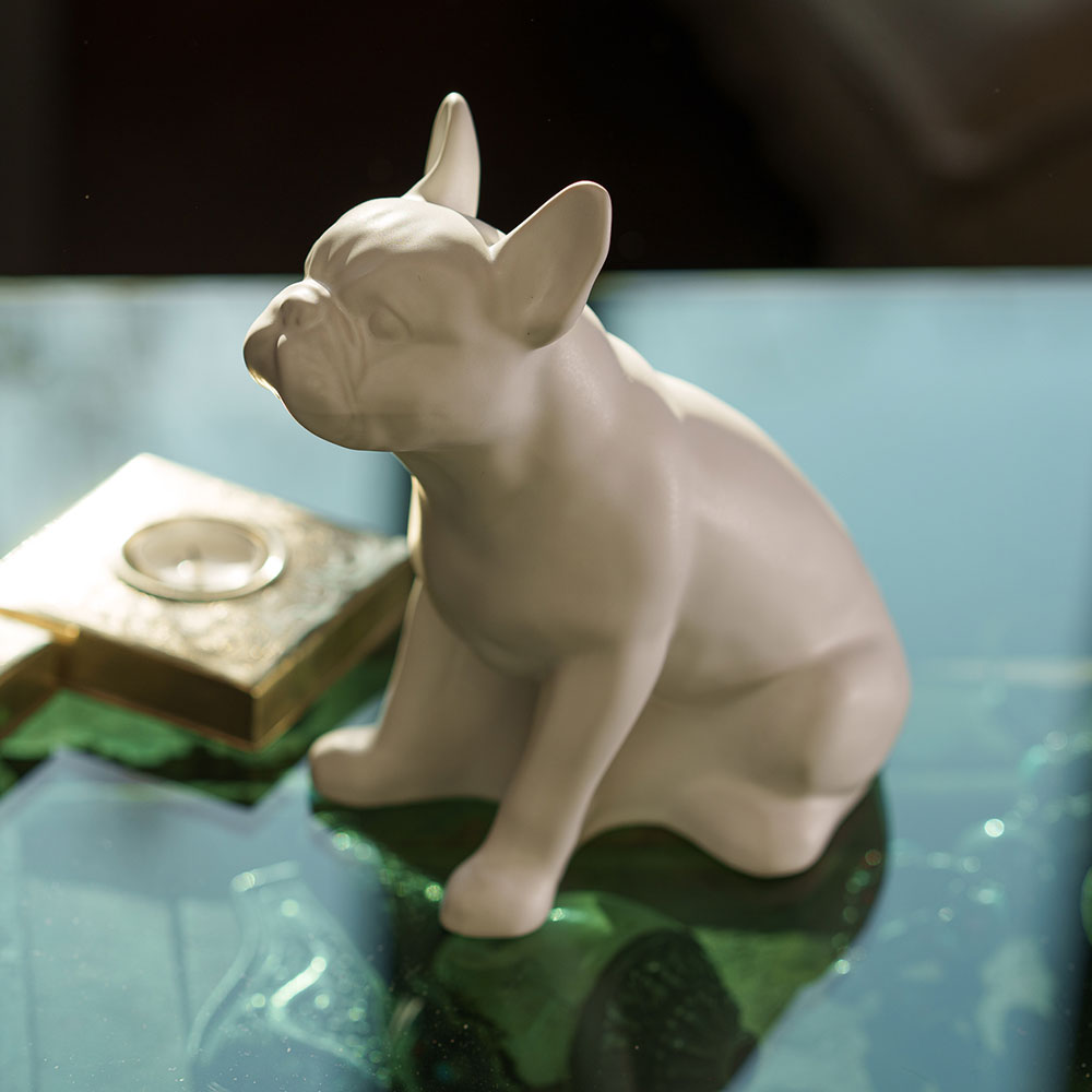 French Bulldog Pet Urn for Ashes in Matte White