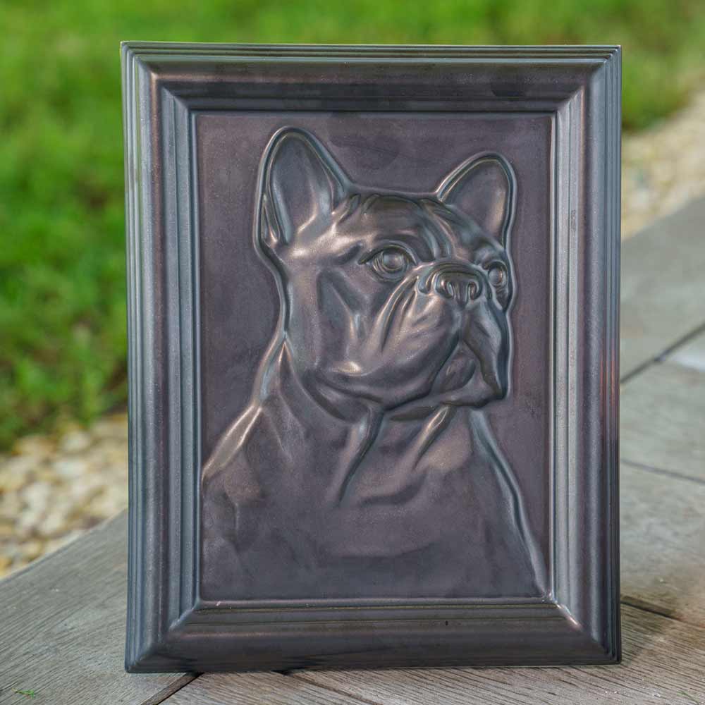Frenchie Dog Urn For Pet Ashes Matte Black Front View Outdoors