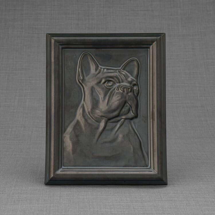 Frenchie Portrait Pet Urn For Dogs Ashes Matte Black Front View