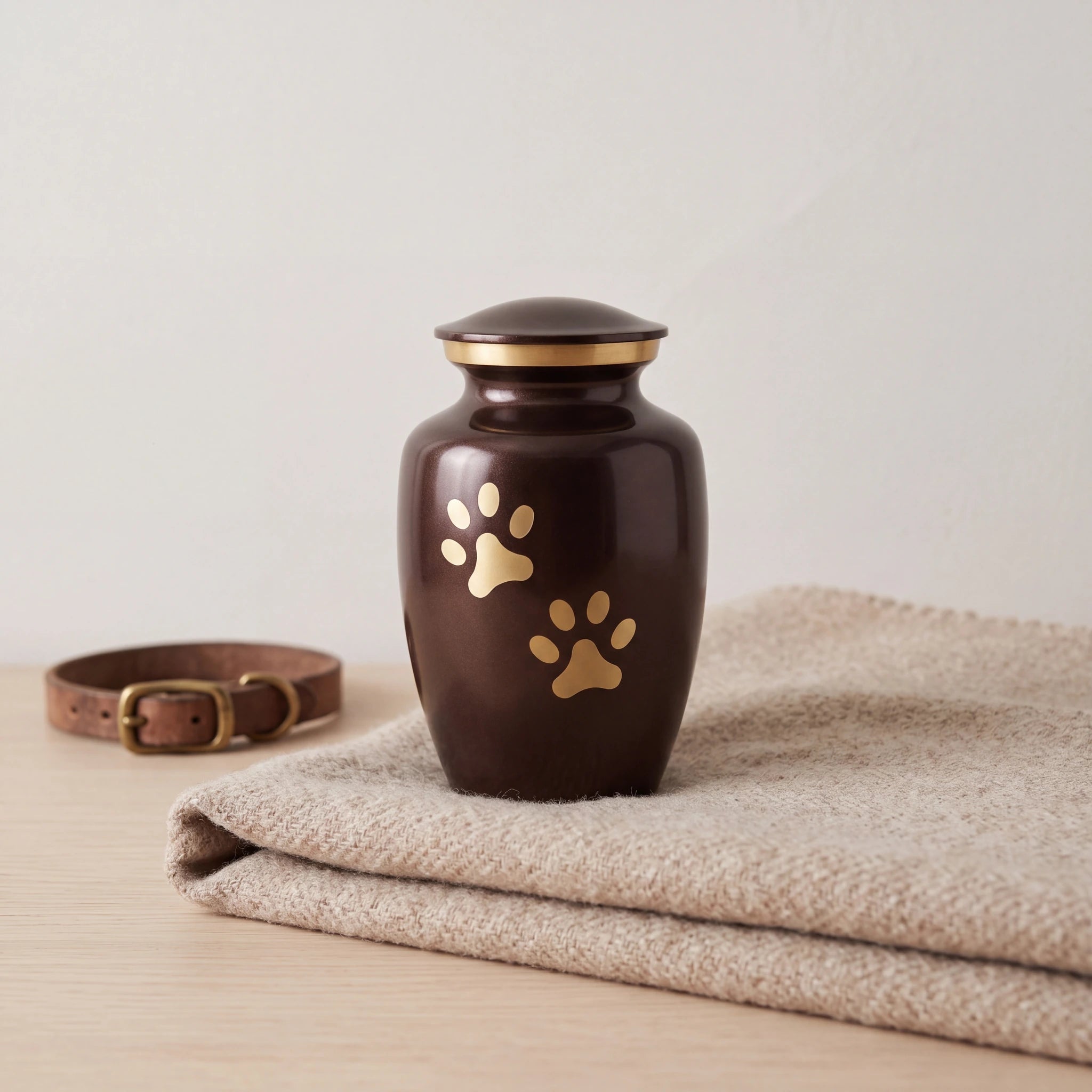 Golden-Pawprints-Pet-Urn-for-Ashes-in-Dark-Brown-Gold-Medium-pet_blanket_fold