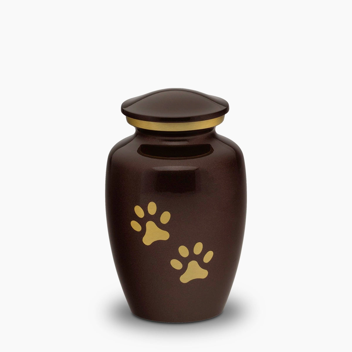 Golden Pawprints Pet Urn for Ashes in Dark Brown and Gold Small