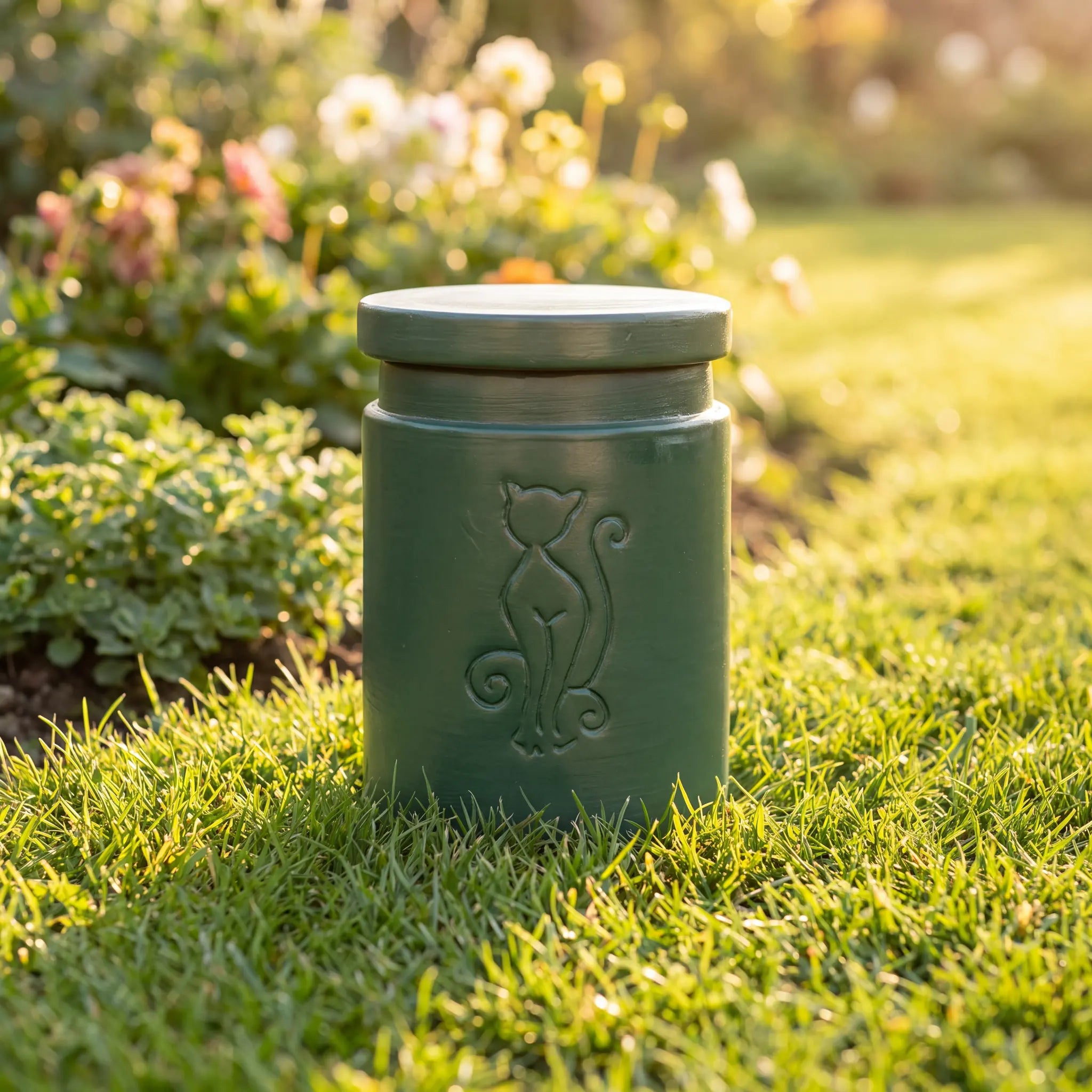 Graceful Cat Biodegradable Pet Urn for Ashes - Green