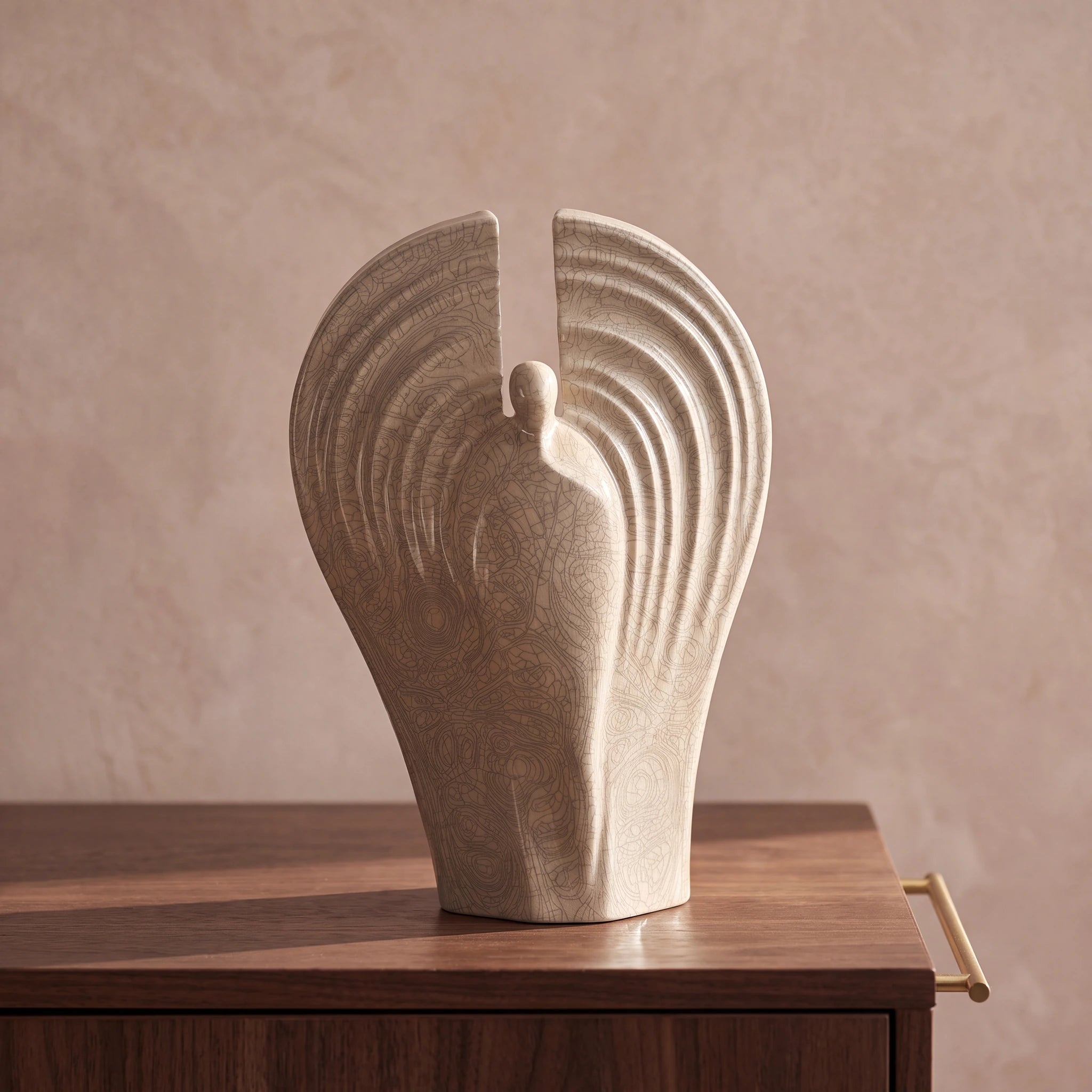 Guardian Angel Adult Cremation Urn for Ashes in Crackle Glaze
