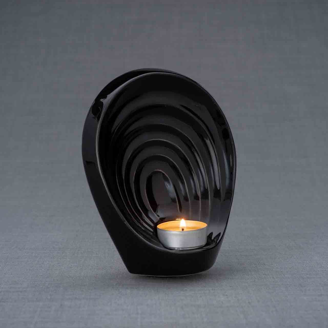 Guardian Angel Ashes Keepsake Urn in Black Turned Right Grey Background