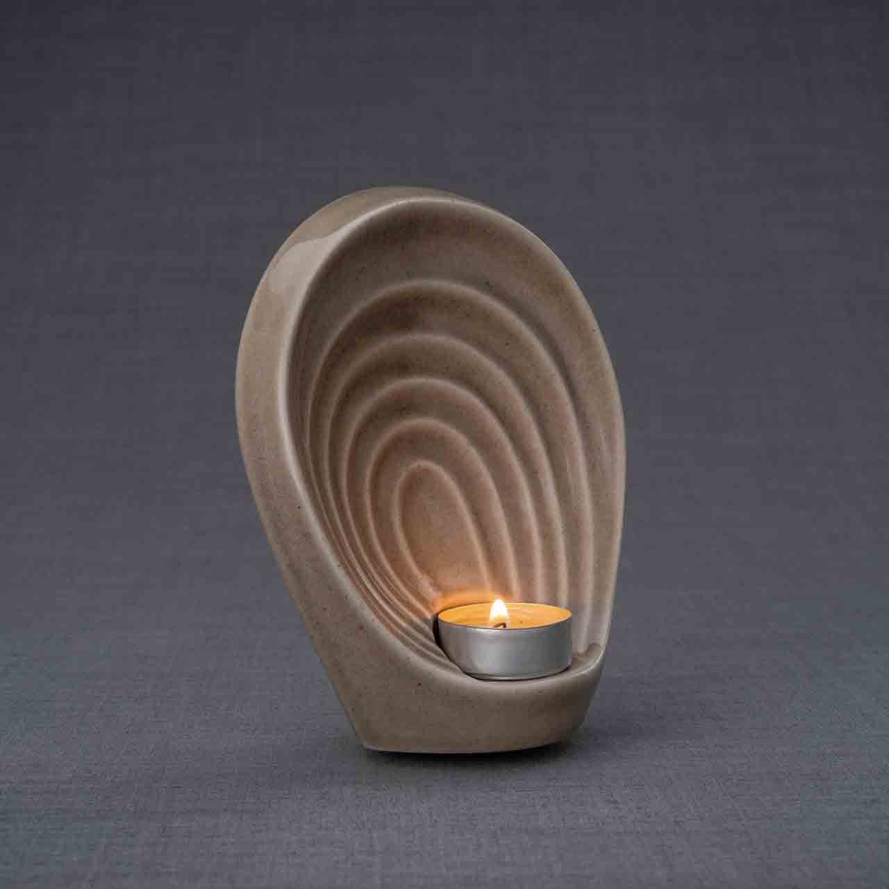 Guardian Angel Ashes Keepsake Urn in Dark Beige Turned Right Grey Background