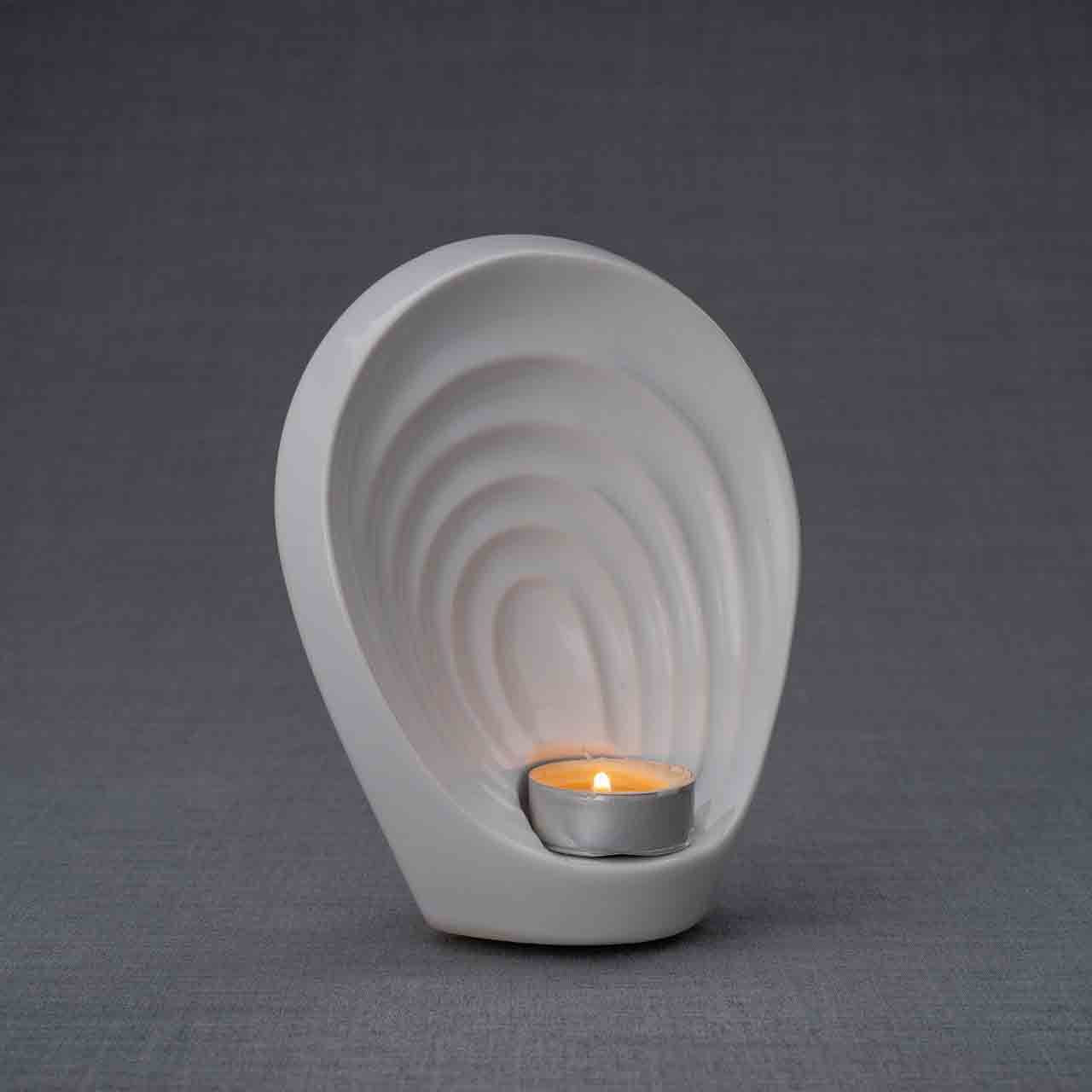 Guardian Angel Ashes Keepsake Urn in White Truned Right Dark Background