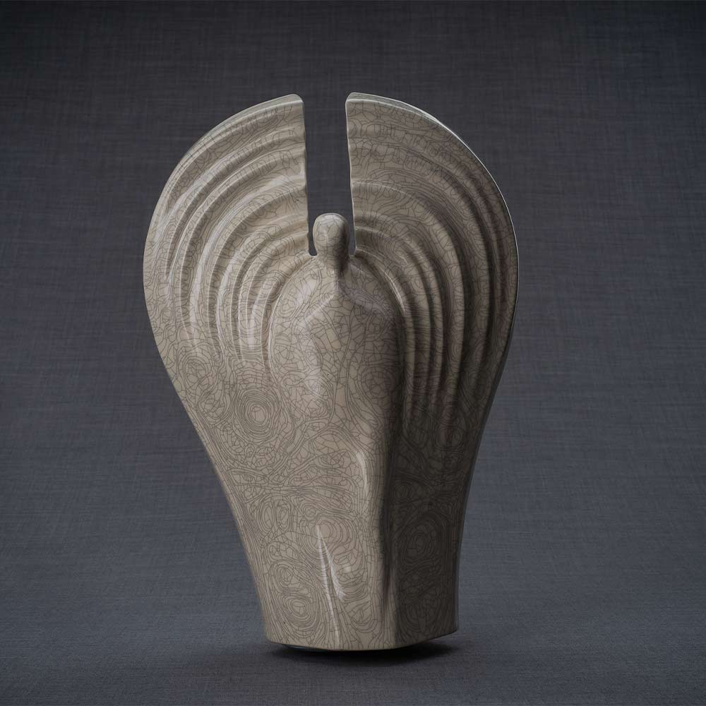 Guardian Cremation Urn for Ashes in Crackle Glaze Grey Background