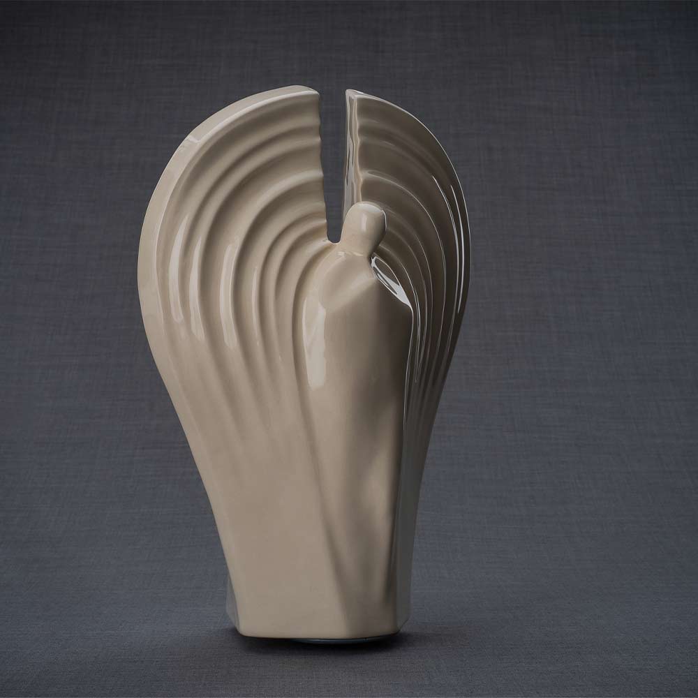 Guardian Cremation Urn for Ashes in Cream Turned Right Grey Background