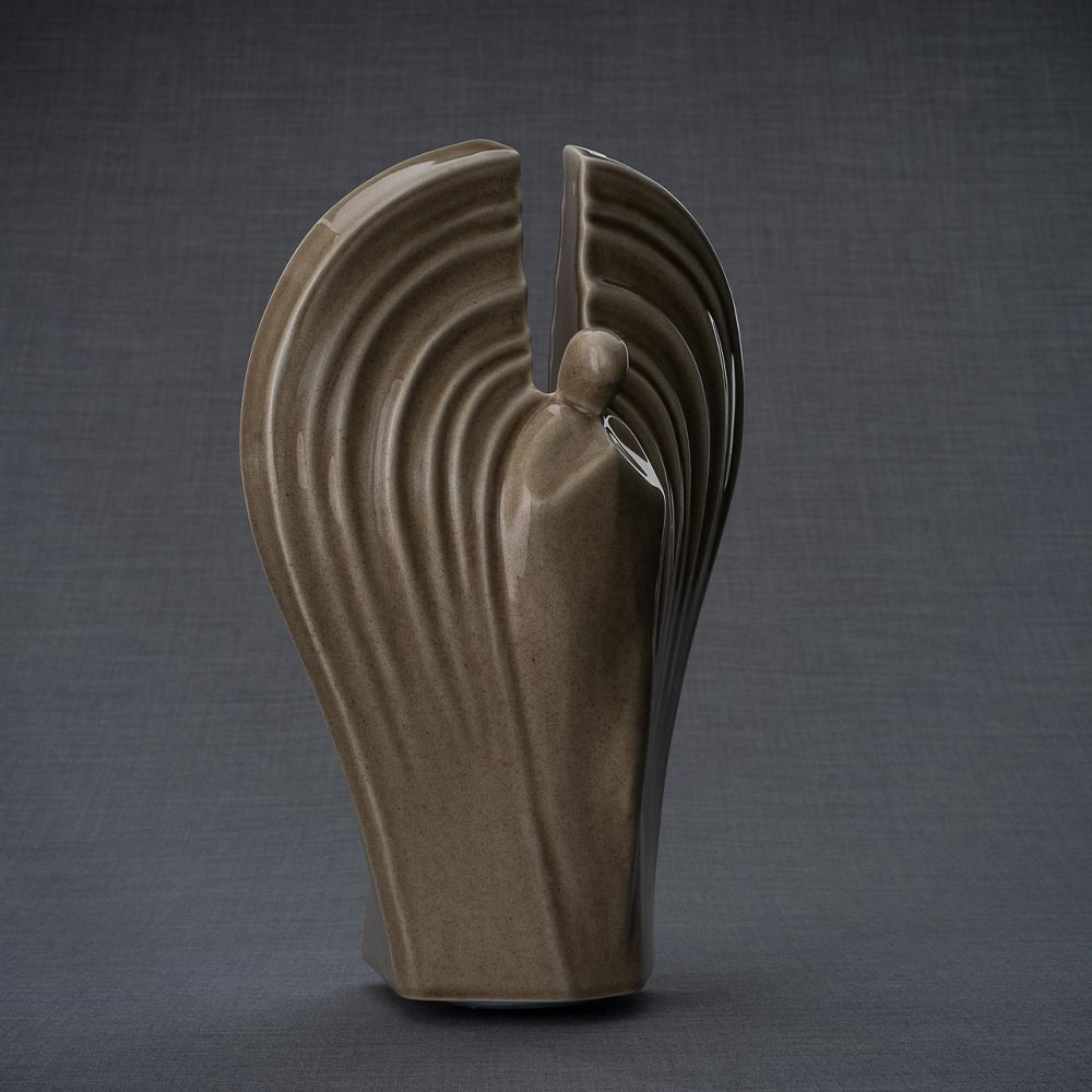 Guardian Cremation Urn for Ashes in Dark Beige Turned Right Grey Background