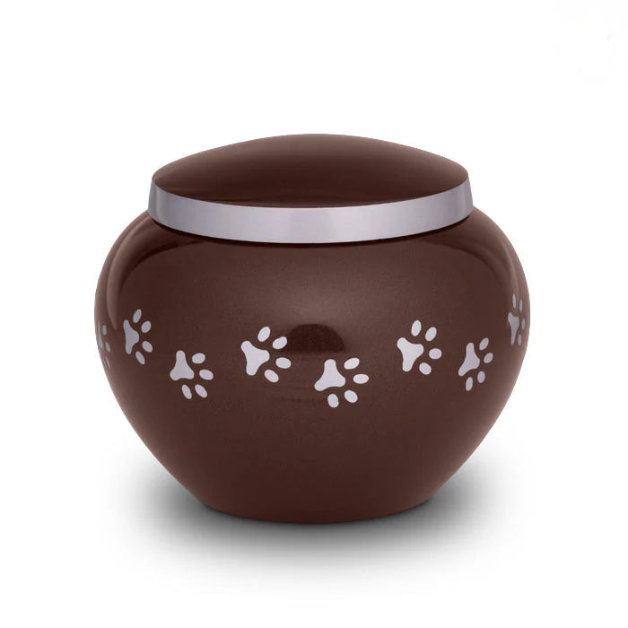 Classic Pawprints Pet Urn for Ashes in Dark Brown & Silver - Large