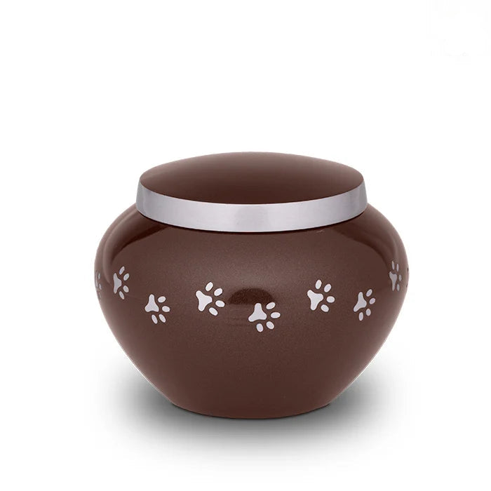 Classic Pawprints Pet Urn for Ashes in Dark Brown & Silver - Medium