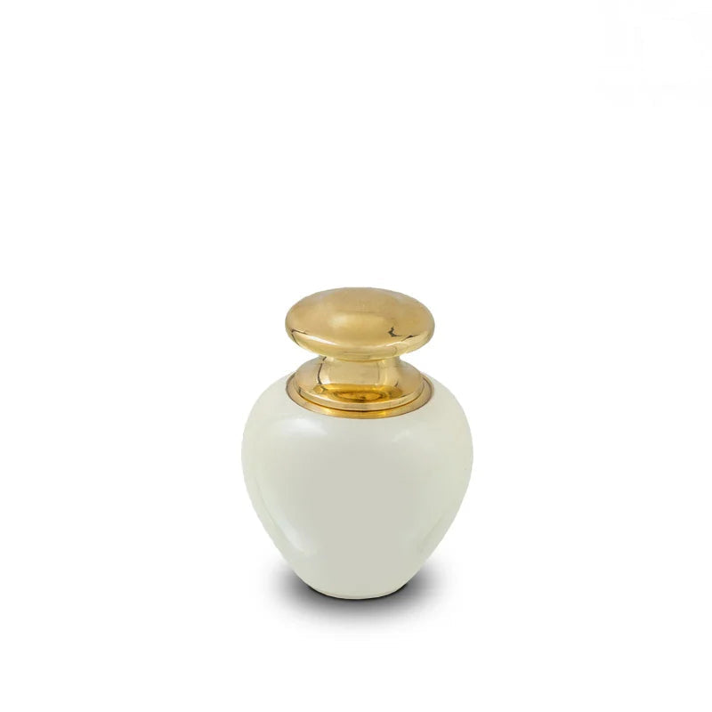 Satori Metal Keepsake Urn for Ashes in Ivory and Gold