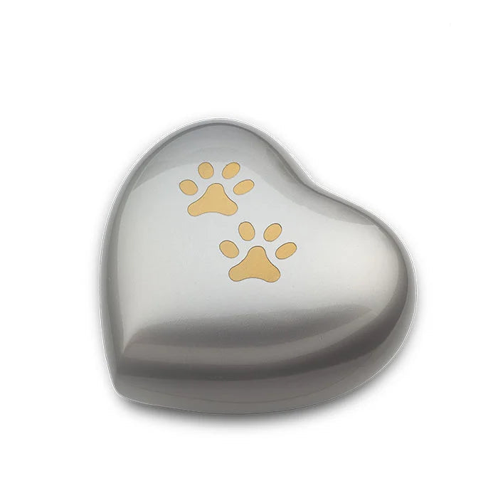 Heart Pawprints Pet Keepsake Urn for Ashes in Gold & Silver