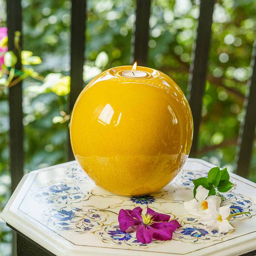 Harmony Adult Cremation Urn for Ashes in Amber Yellow Outside