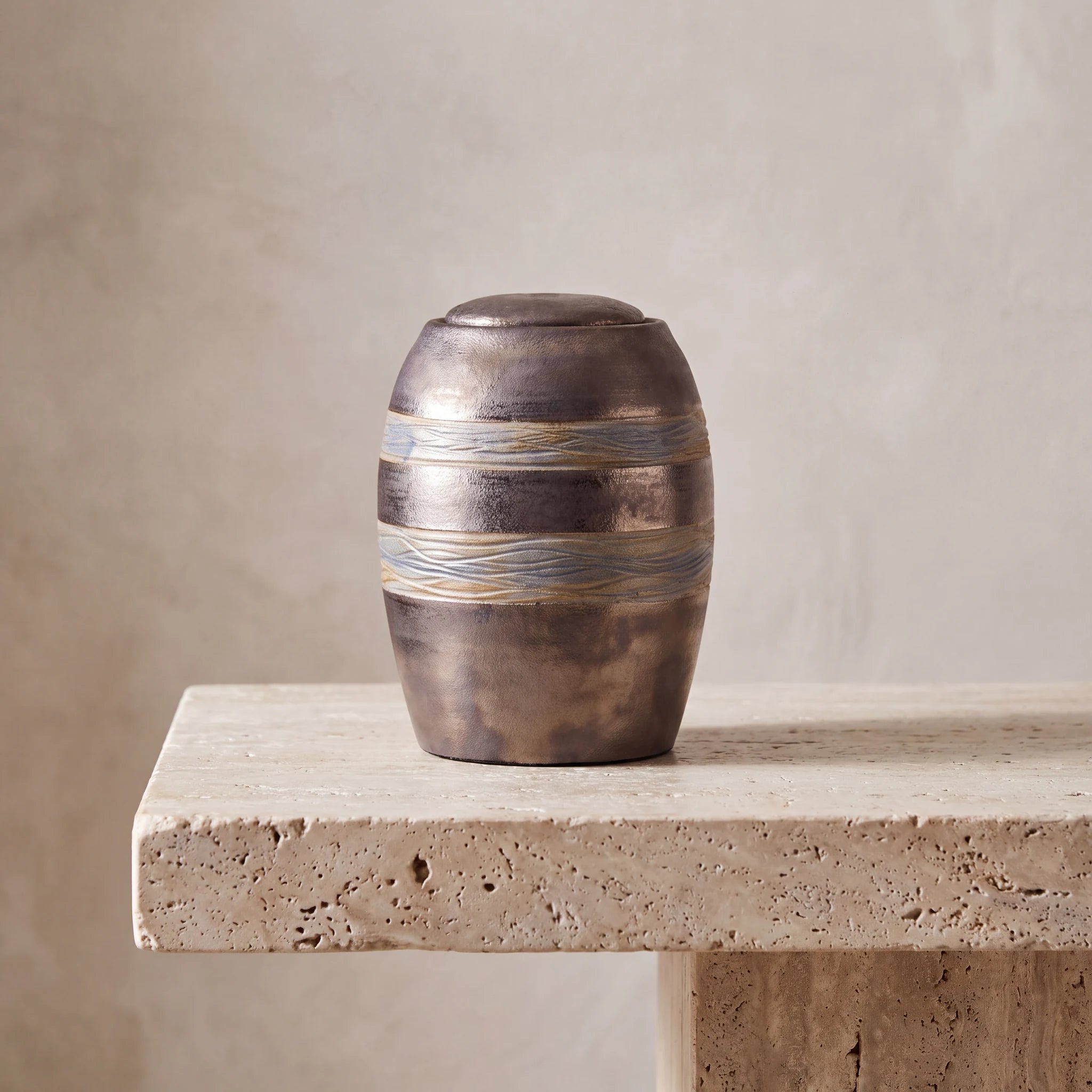 Haven-Medium-Urn-for-Ashes-Travertine-Ledge