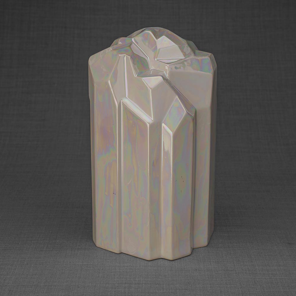 Heart Adult Cremation Urn for Ashes in Pearlescent White and Platinum