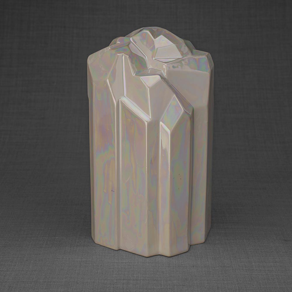 Heart Adult Cremation Urn for Ashes in Pearlescent White and Platinum Behind