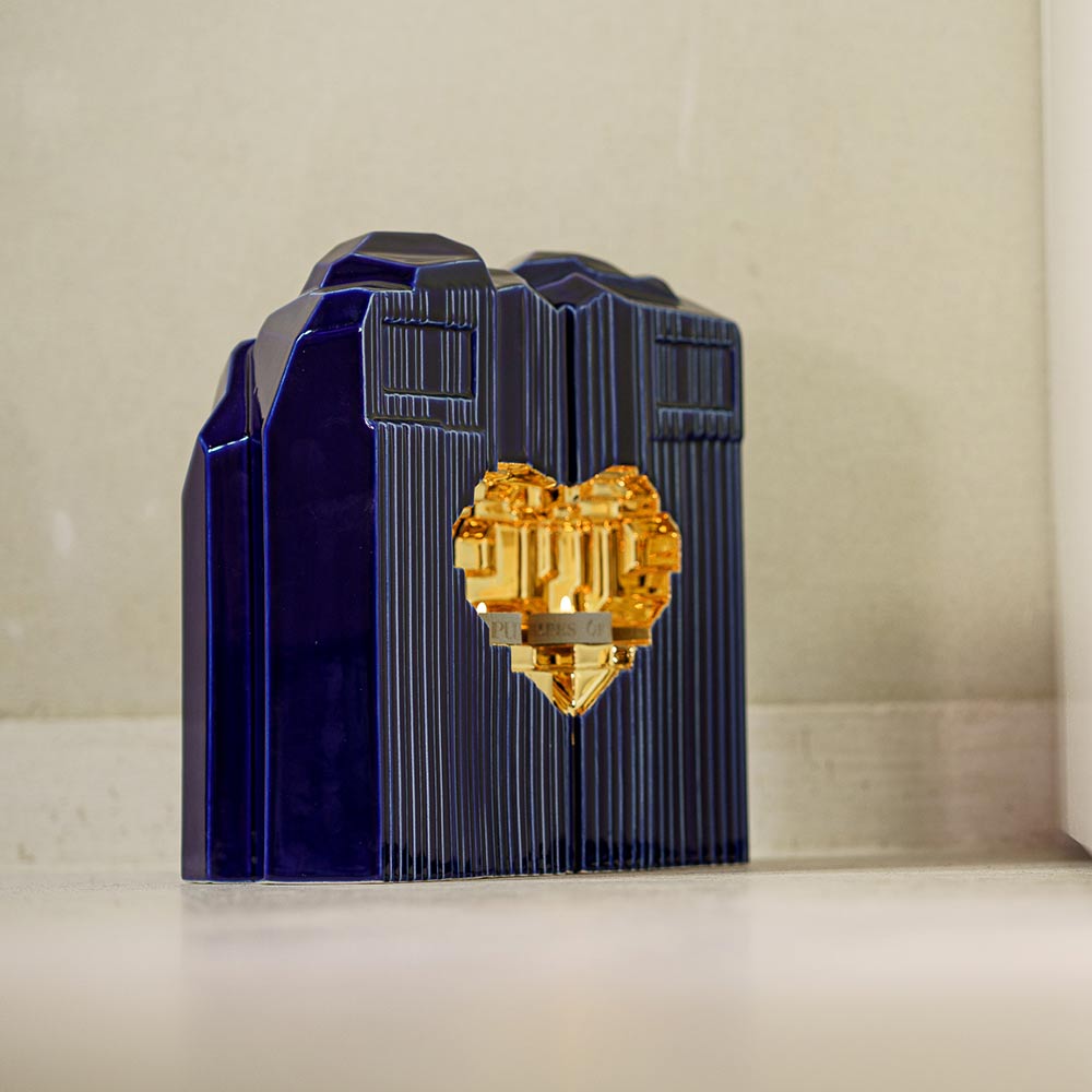 Heart Companion Urns for Two Adults in Metallic Blue and Gold