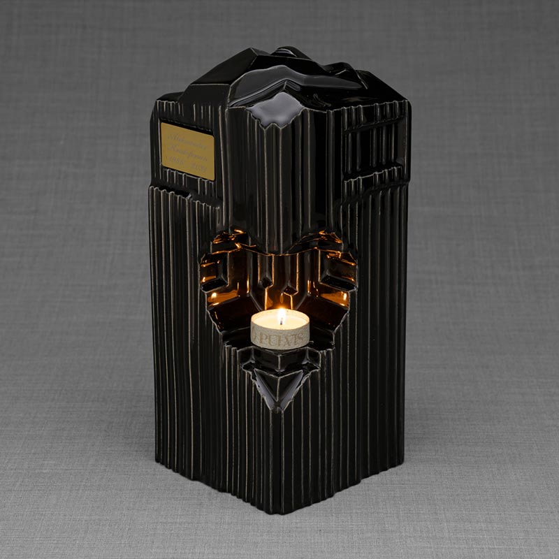 Heart Cremation Urn for Ashes Black Front View