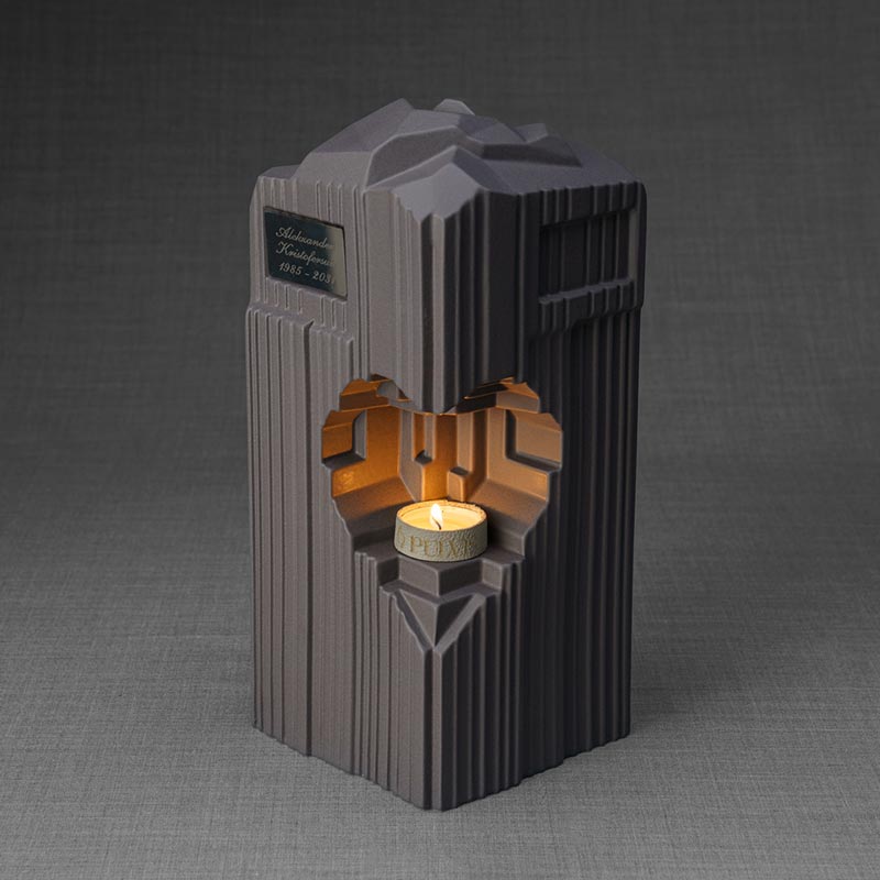 Heart Cremation Urn for Ashes Charcoal Grey Front View