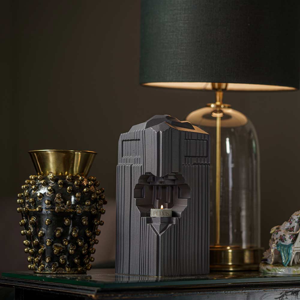 Heart Cremation Urn for Ashes Charcoal Grey Under Lamp