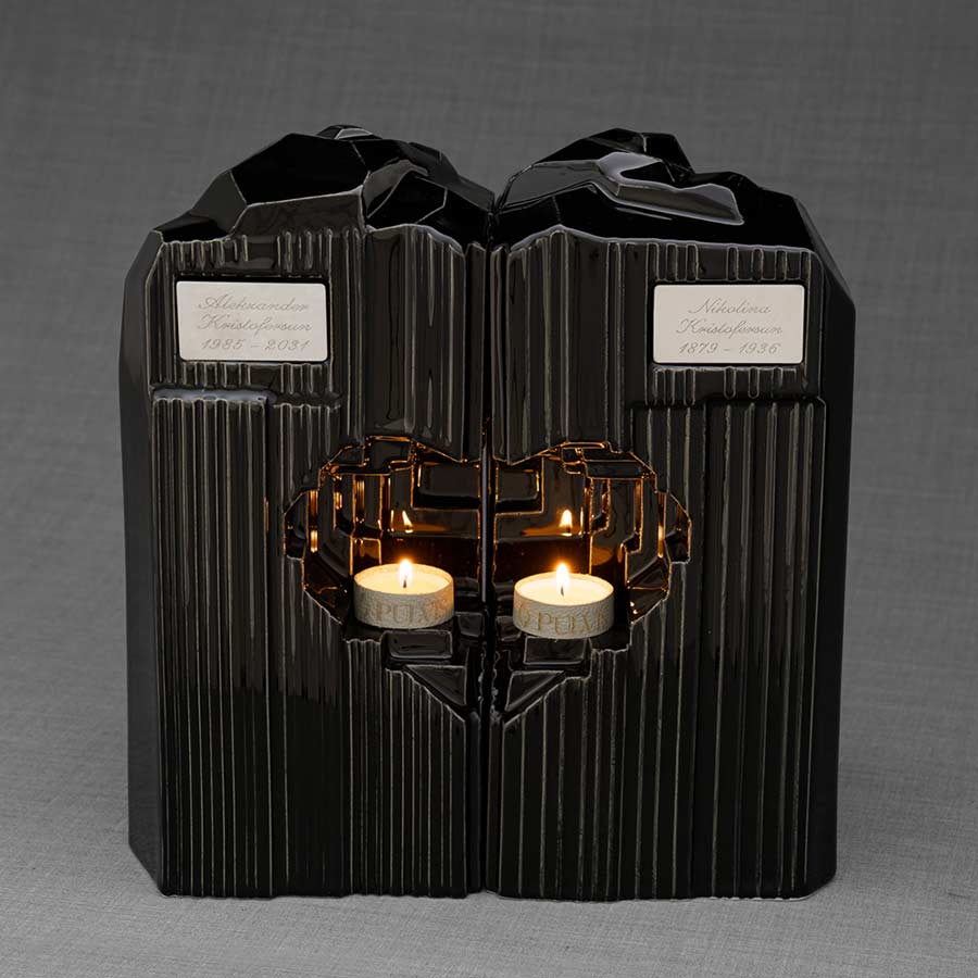 Heart Companion Urns for Two Adults in Black