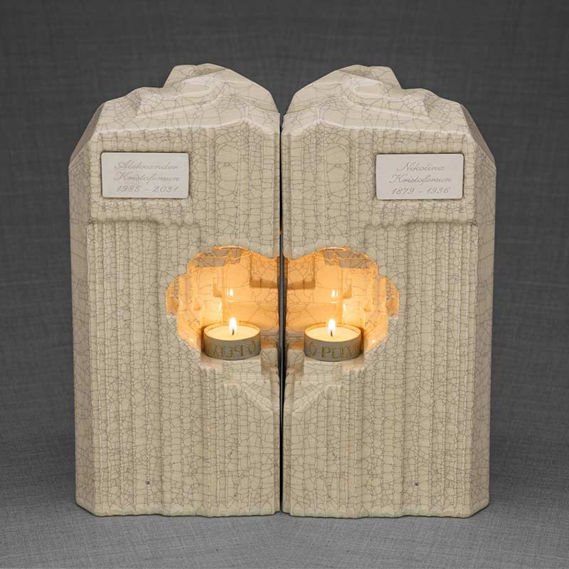 Heart Companion Urns for Two Adults in Crackle Glaze