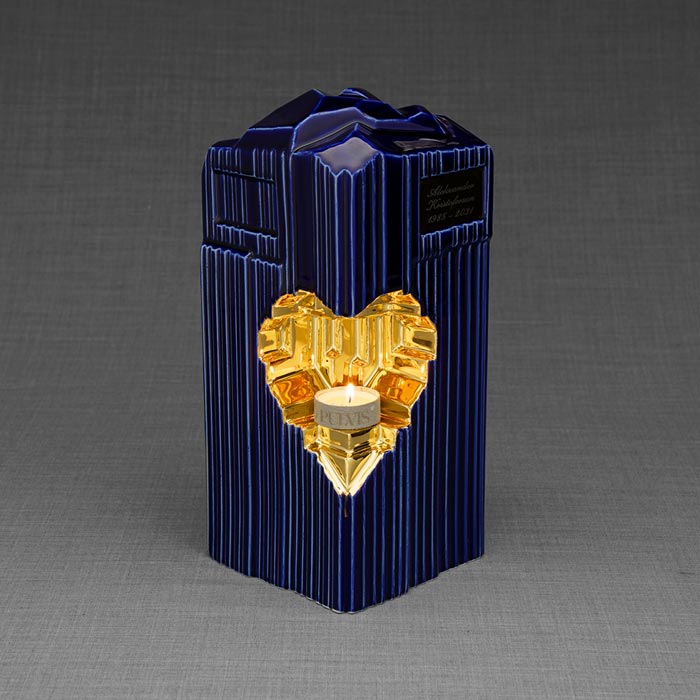 Heart Companion Urns for Two Adults in Metallic Blue and Gold