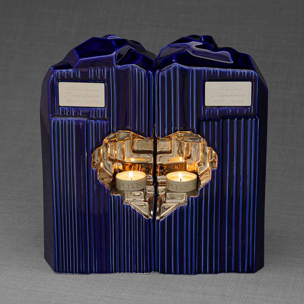 Heart Cremation Urn for Ashes Companion Metallic Blue and Platinum