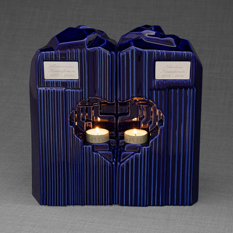 Heart Companion Urns for Two Adults in Metallic Blue
