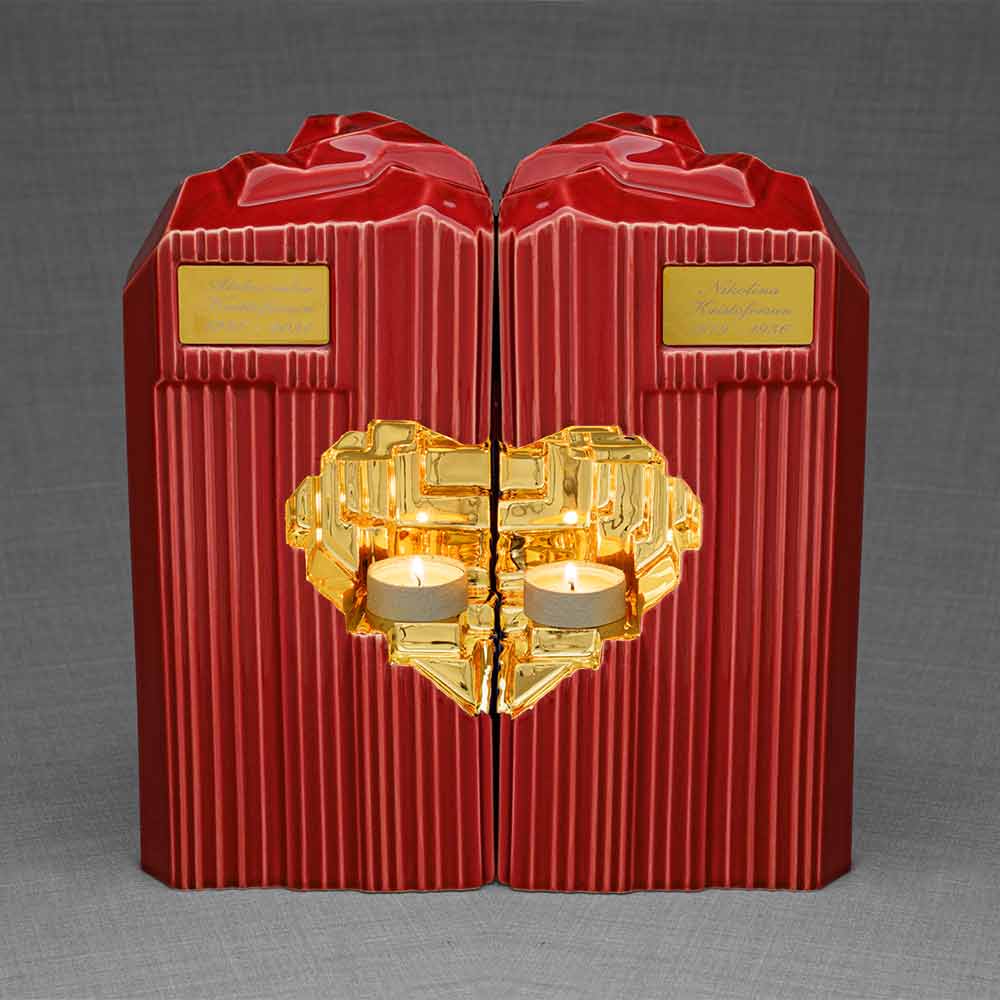 Heart Cremation Urn for Ashes Companion Red and Gold